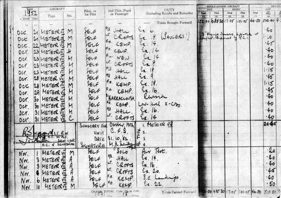Mick Swiney's flying logbook entry (M.Swiney)