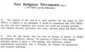A page from the Met Police Special Branch briefing on UFOs and the Millennium (copyright Met Police)